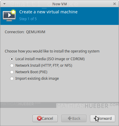 Virt-manager select installation type for operating system